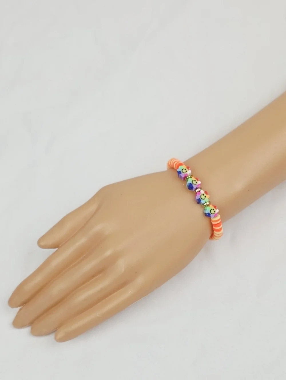 Handmade Clay Bead Multi Color Flower Bracelet